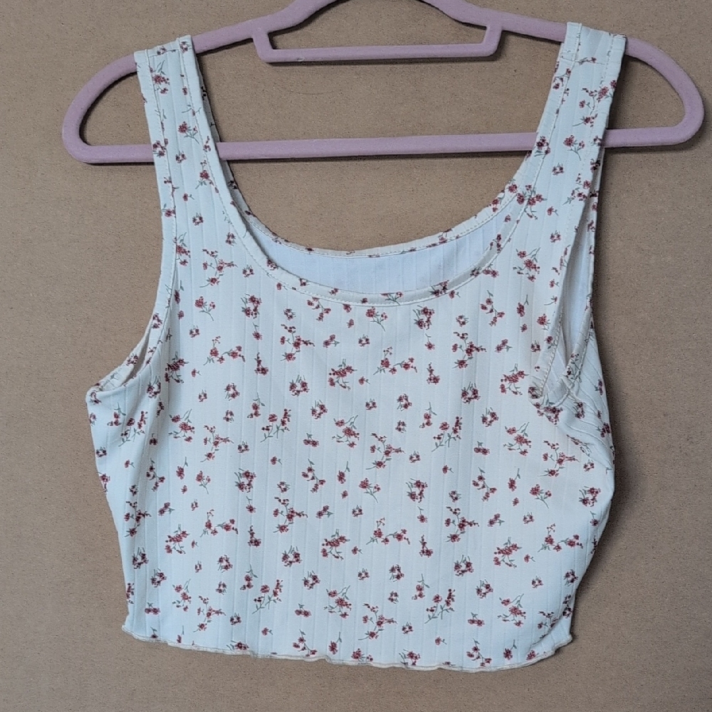 Floral White Tank Crop Top